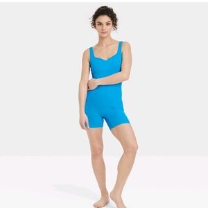 Women's Brushed Sculpt Rib Short Active Bodysuit - All In Motion Blue L
